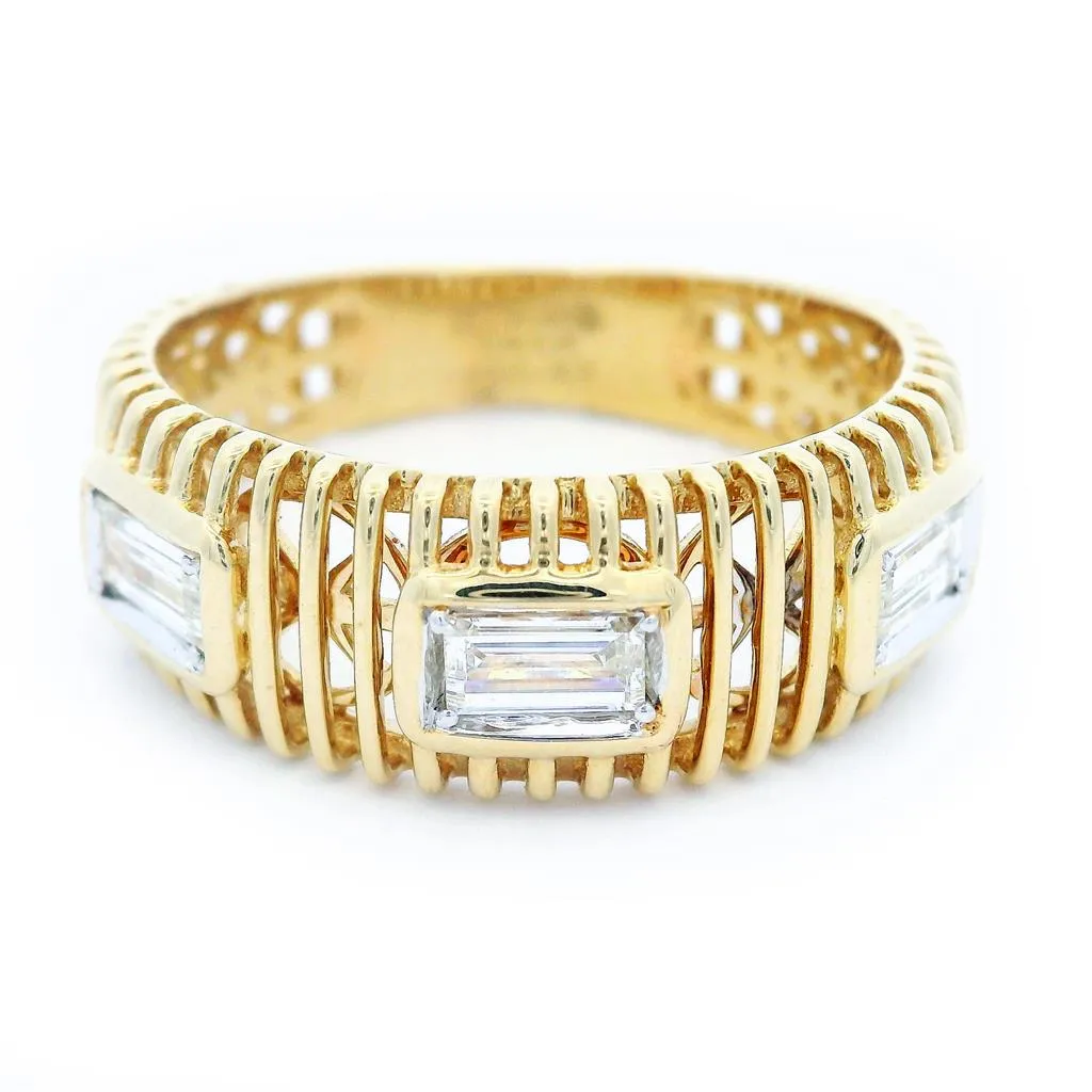 14K Yellow Gold Contemporary Natural Diamonds Ring