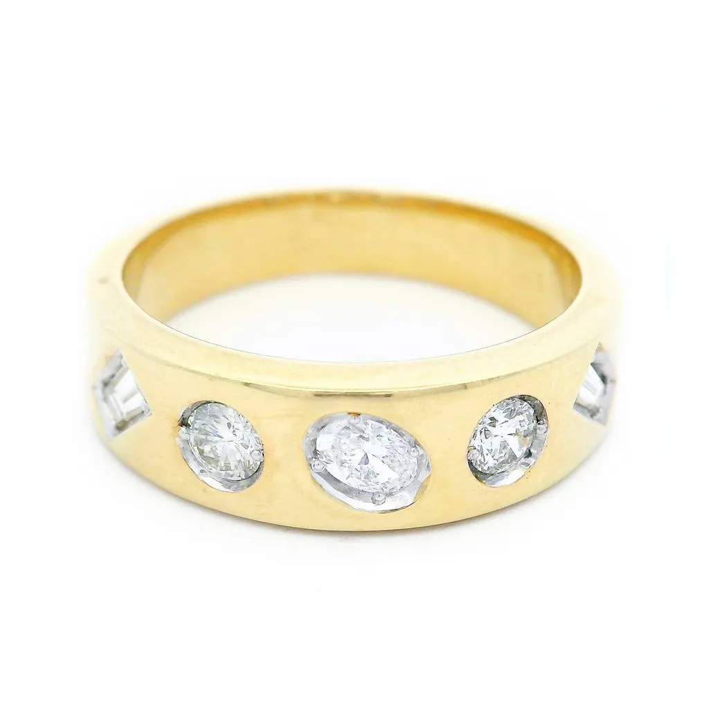14K Yellow Gold Contemporary Natural Diamonds Ring
