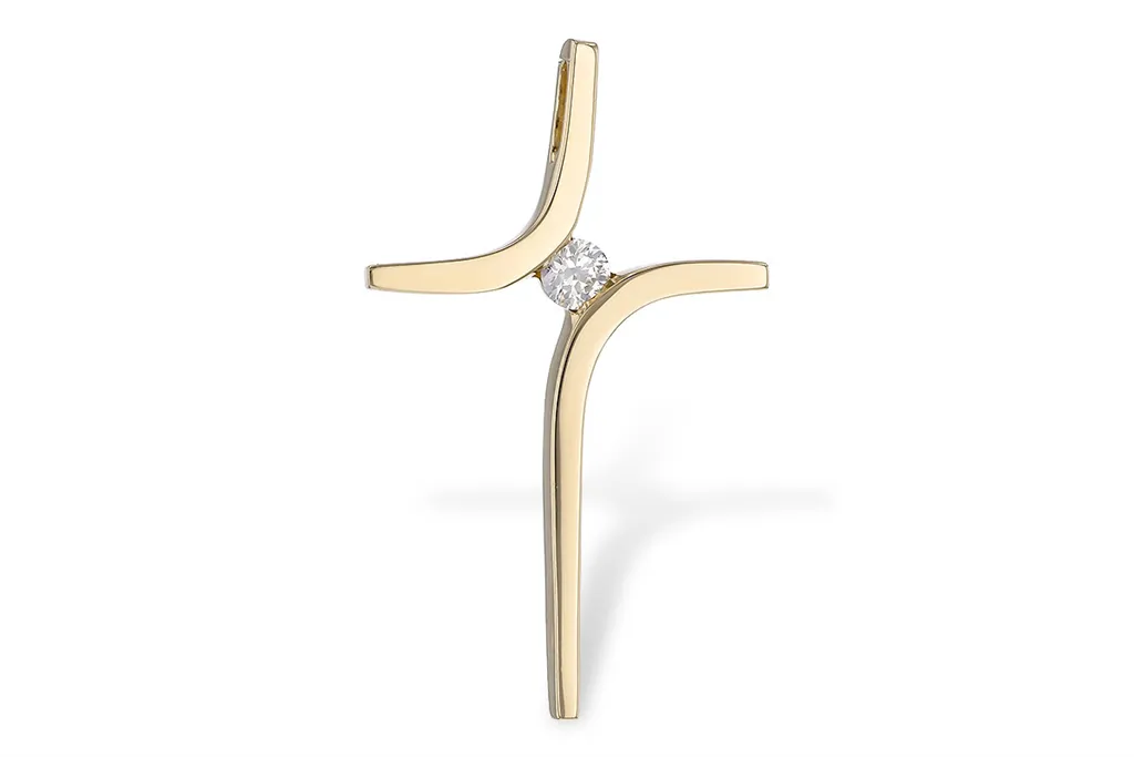 14K Yellow Gold Cross Diamond Pendant