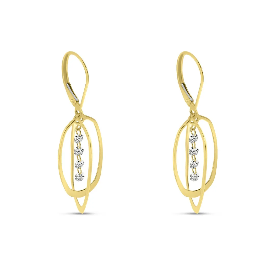 14K Yellow Gold Dangle Natural Diamonds Earrings