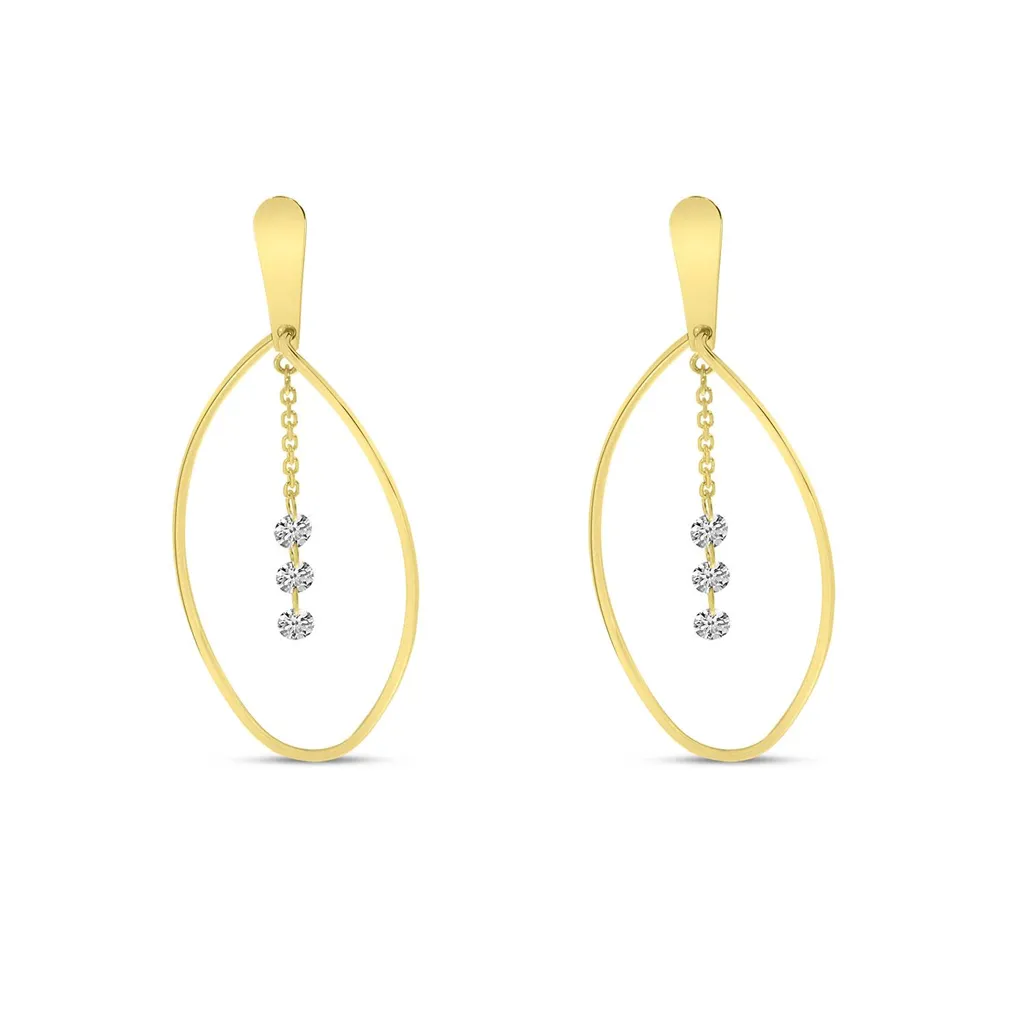 14K Yellow Gold Dangle Natural Diamonds Earrings