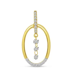 14K Yellow Gold Dashing Diamonds Elongated Oval Pendant