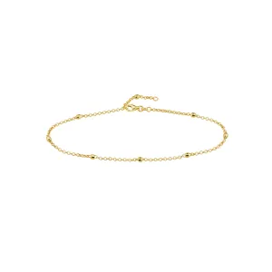 14K Yellow Gold Diamond Cut Bead Station Rolo Anklet