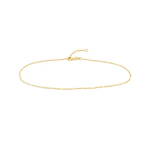 14K Yellow Gold Diamond Cut Stations On Curb Adjustable Anklet