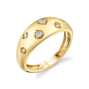 14K Yellow Gold Domed Natural Diamonds Ring