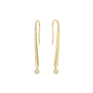 14K Yellow Gold Drop Hook Natural Diamonds Earrings