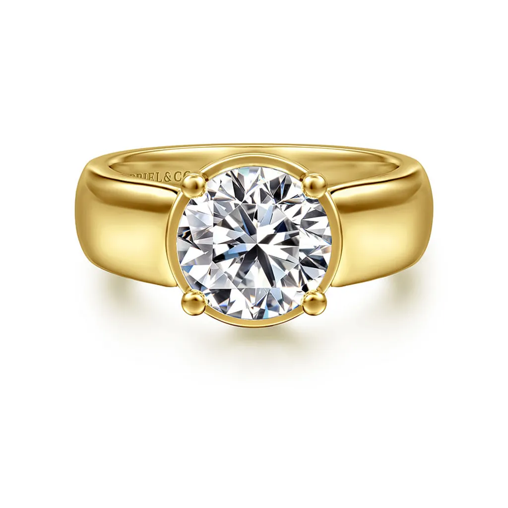 14K Yellow Gold 'Elza' Wide Band Round Natural Diamonds Engagement Ring