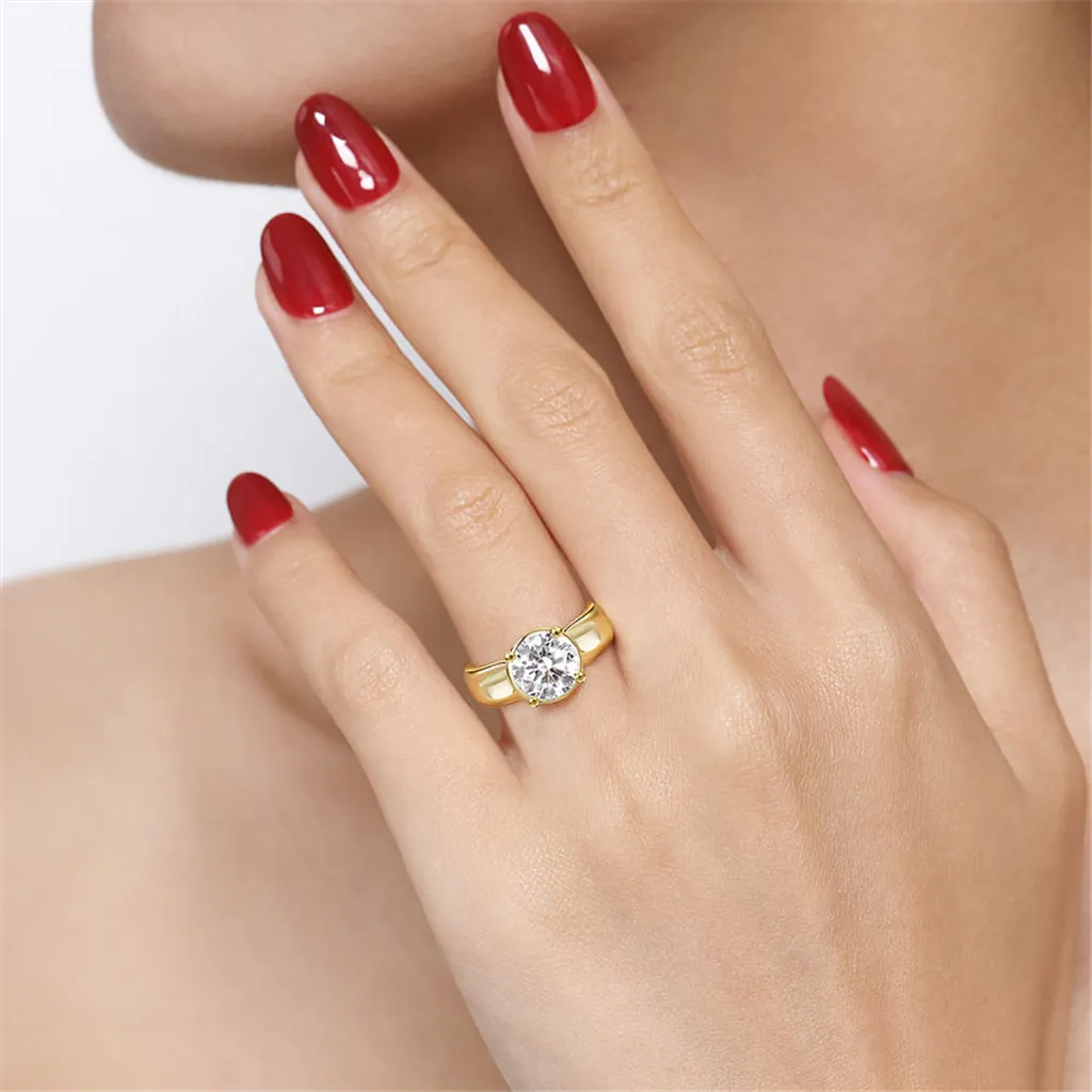 14K Yellow Gold 'Elza' Wide Band Round Natural Diamonds Engagement Ring