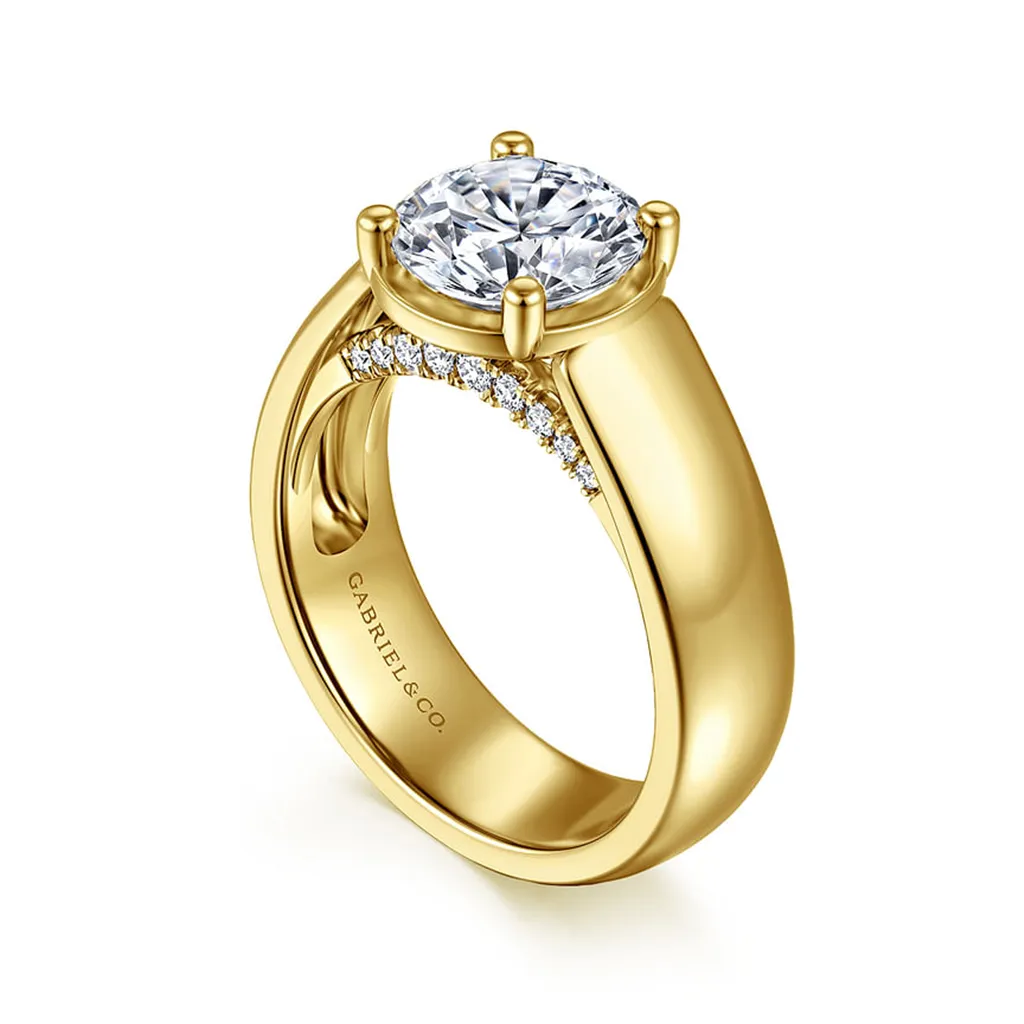 14K Yellow Gold 'Elza' Wide Band Round Natural Diamonds Engagement Ring