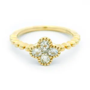 14K Yellow Gold Flower Natural Diamonds Ring