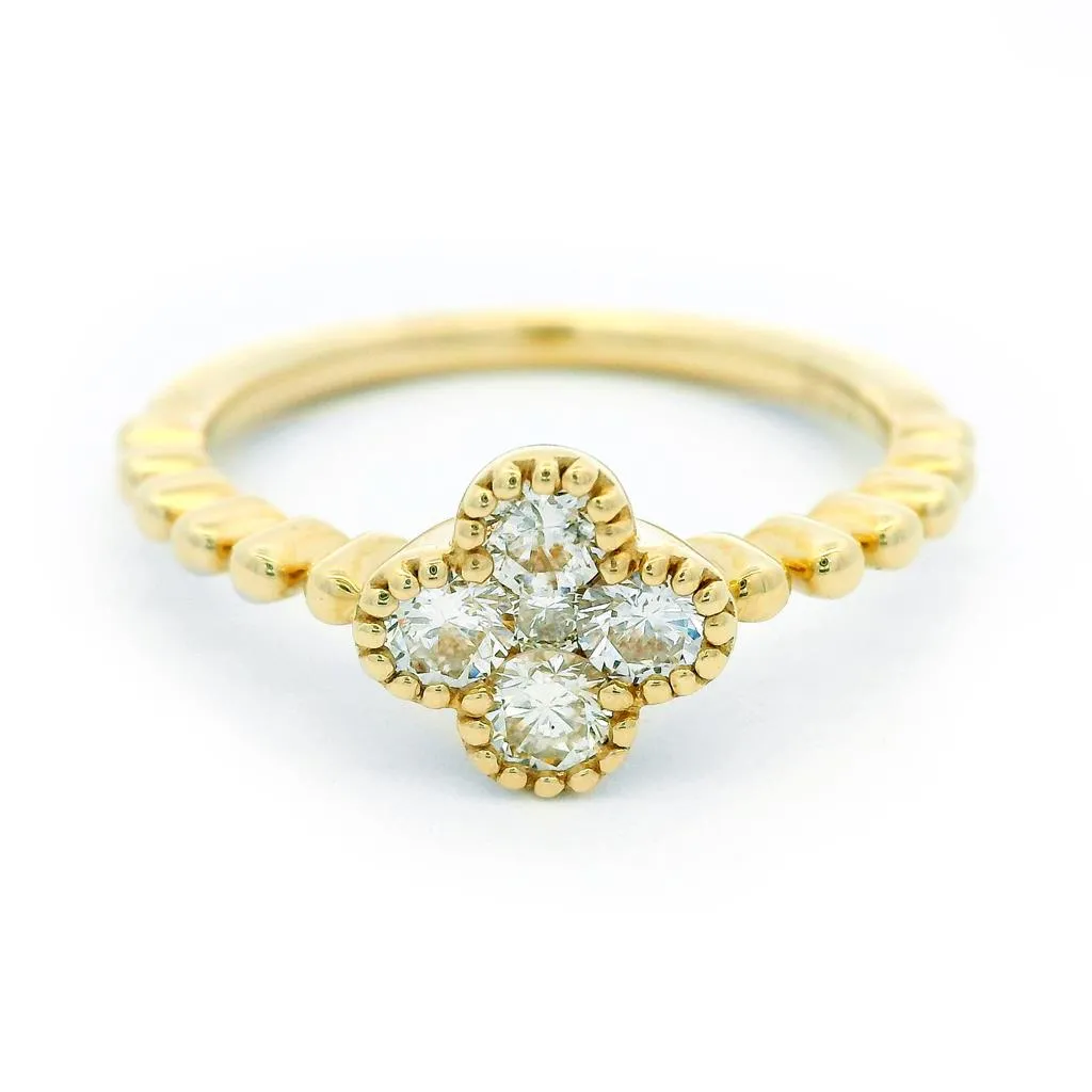14K Yellow Gold Flower Natural Diamonds Ring