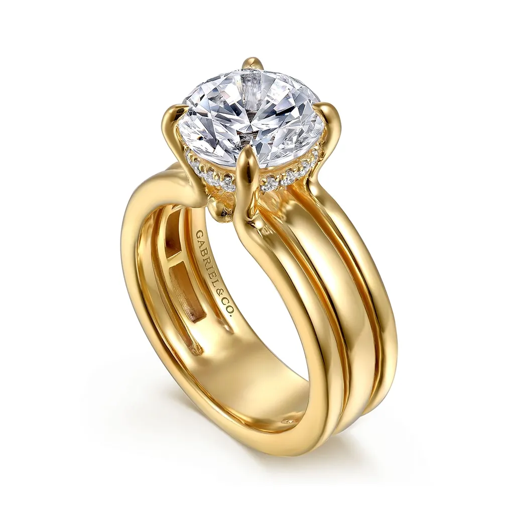 14K Yellow Gold 'Giova' Hidden Halo Round Natural Diamonds Engagement Ring