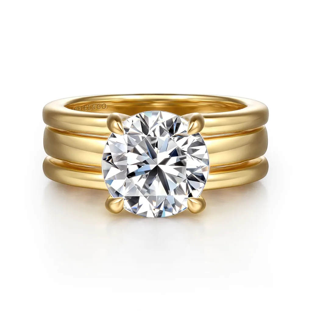 14K Yellow Gold 'Giova' Hidden Halo Round Natural Diamonds Engagement Ring