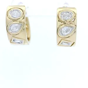14K Yellow Gold Huggie Natural Diamonds Hoop Earrings