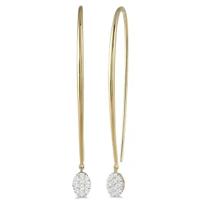 14K Yellow Gold Lovebright Oval Shape Diamond Cluster Drop Earrings