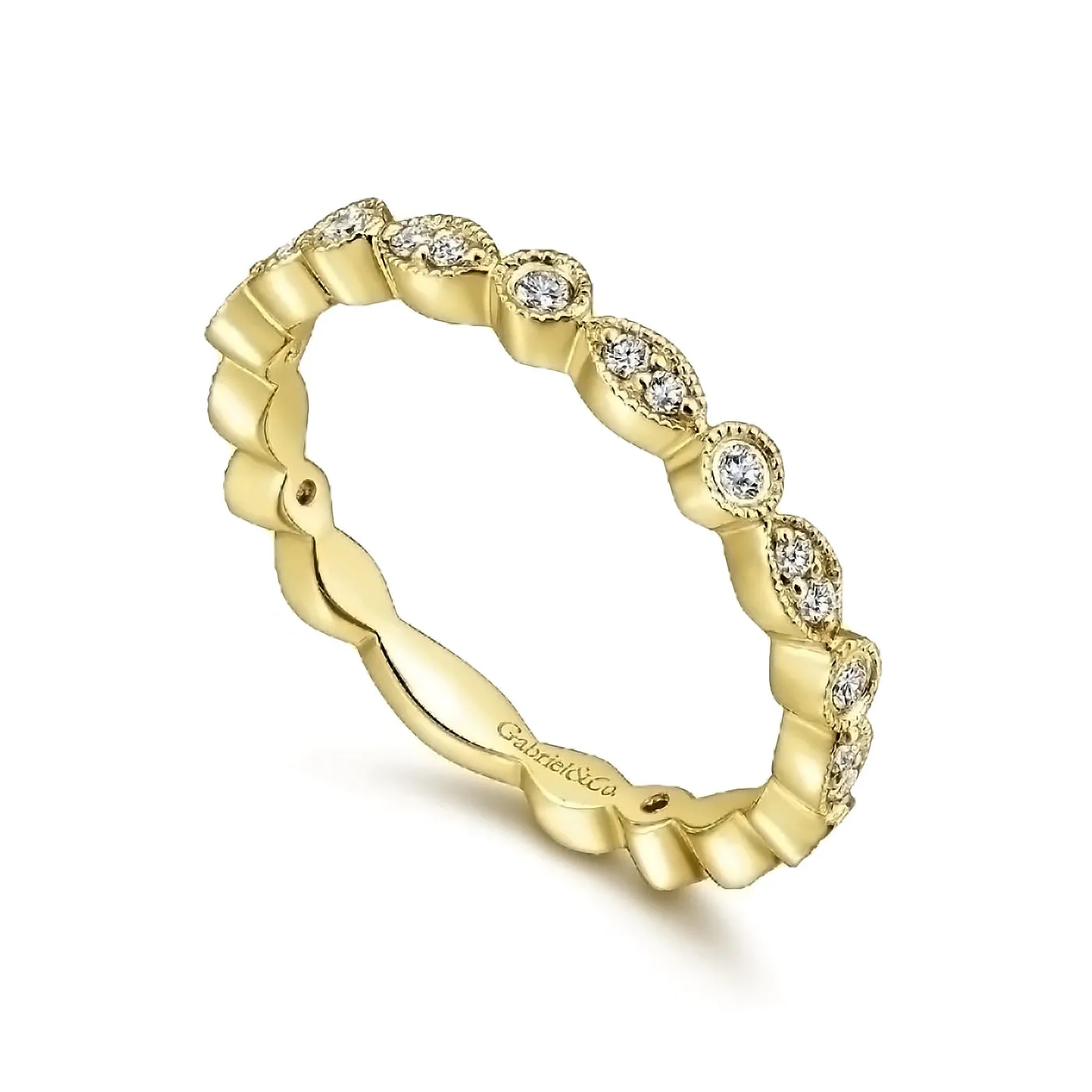 14K Yellow Gold Marquise and Round Station Diamond Ring