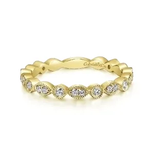 14K Yellow Gold Marquise and Round Station Diamond Ring