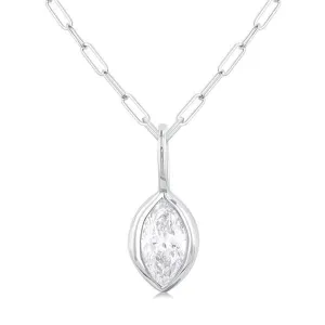 14K Yellow Gold Marquise Natural Diamonds Bezel Set Solitaire Pendant Necklace