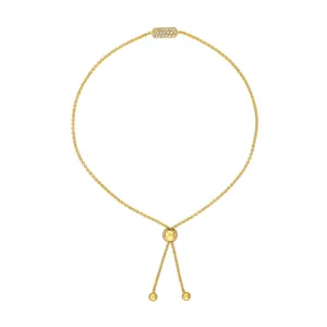 14K Yellow Gold Mini Pav Natural Diamond Dog Tag Bolo Adjustable Bracelet