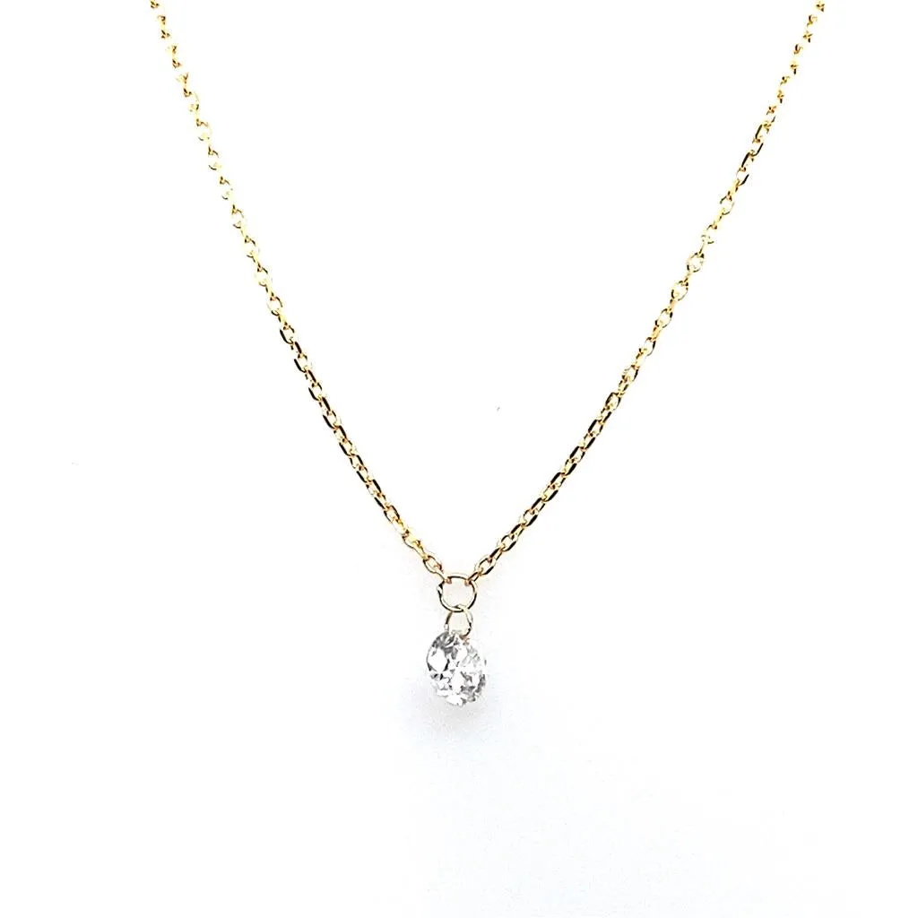 14K Yellow Gold Naked Diamonds Solitaire Natural Diamond Necklace