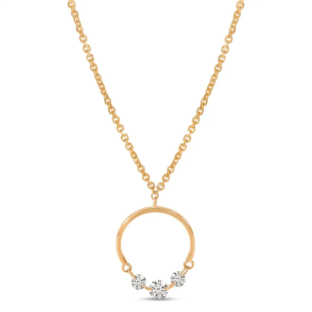 14K Yellow Gold Natural Diamonds Circle Necklace