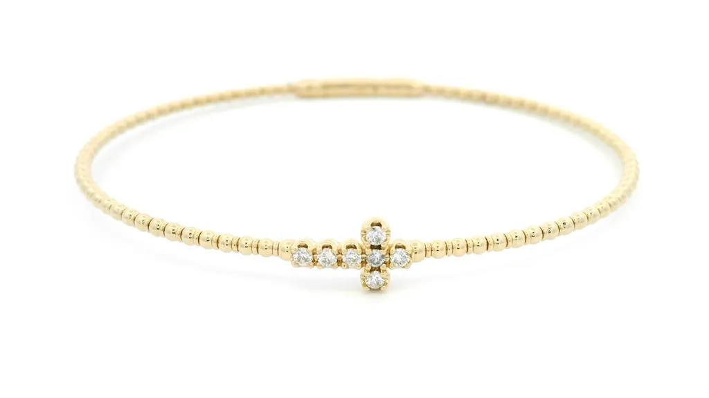 14K Yellow Gold Natural Diamonds Cross Flex Bracelet