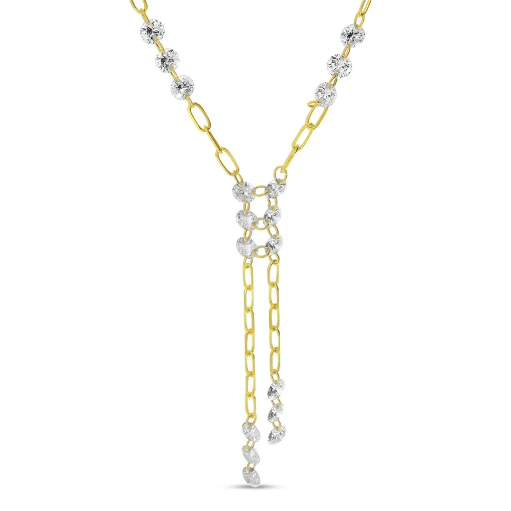 14K Yellow Gold Natural Diamonds Lariat Necklace