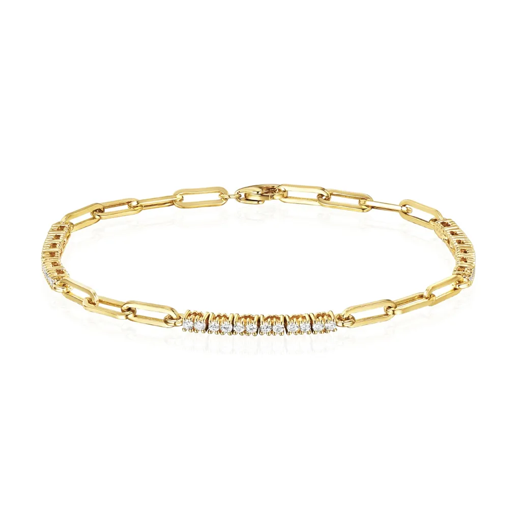 14K Yellow Gold Natural Diamonds Paperclip Bracelet