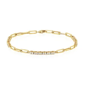 14K Yellow Gold Natural Diamonds Paperclip Bracelet