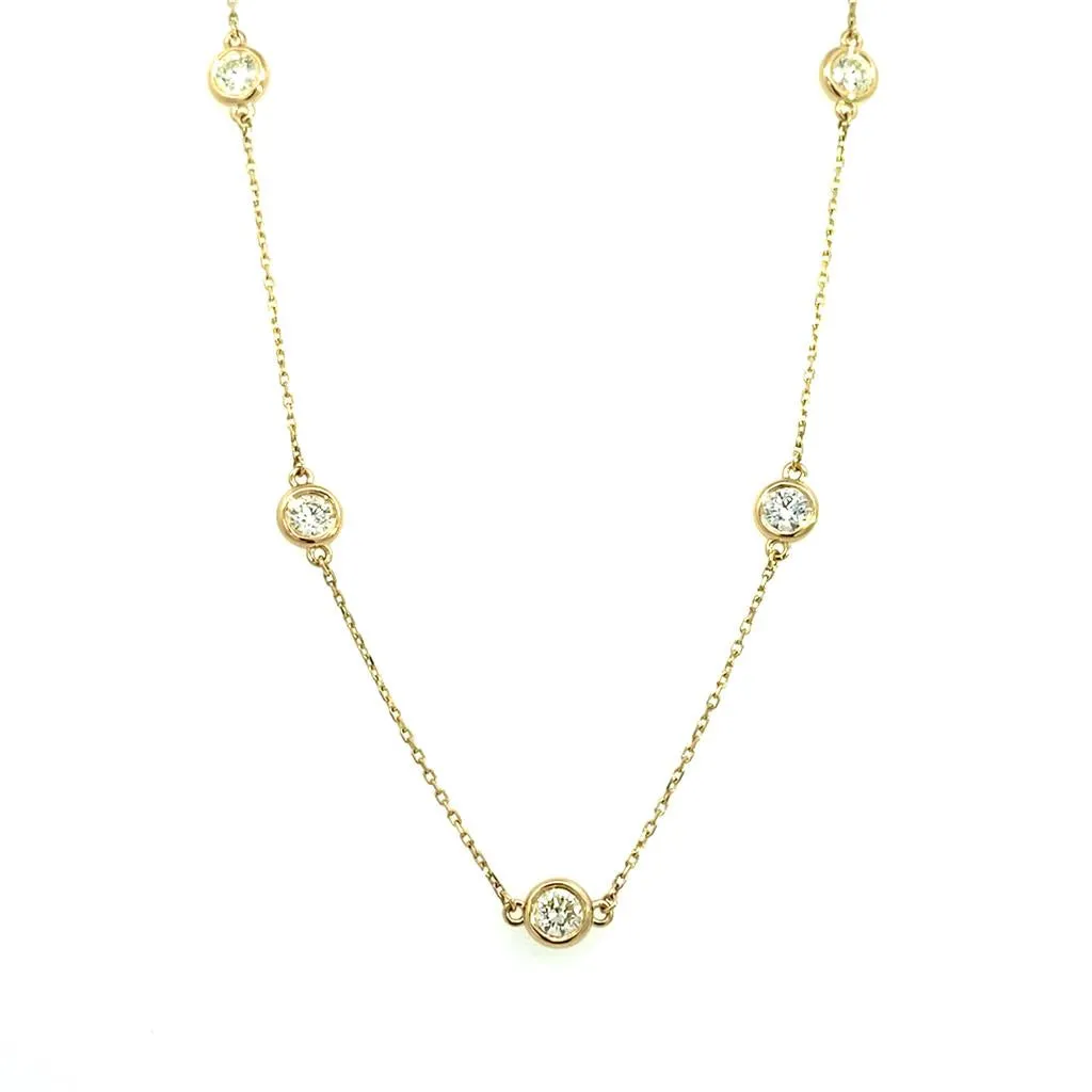 14K Yellow Gold Natural Diamonds Station Necklace