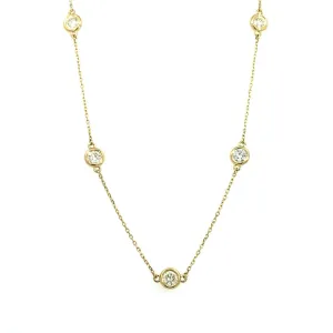 14K Yellow Gold Natural Diamonds Station Necklace