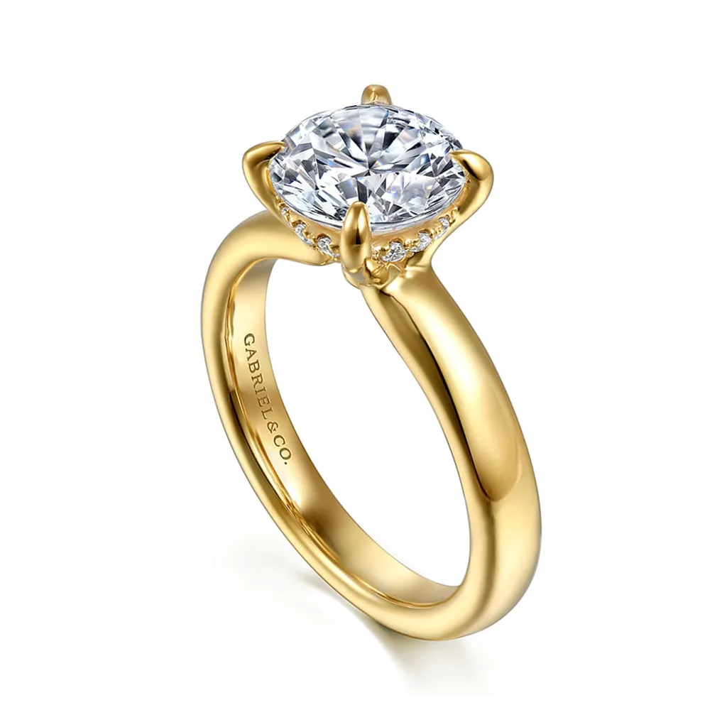 14K Yellow Gold 'Neema' Wide Band Round Natural Diamonds Engagement Ring