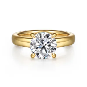 14K Yellow Gold 'Neema' Wide Band Round Natural Diamonds Engagement Ring