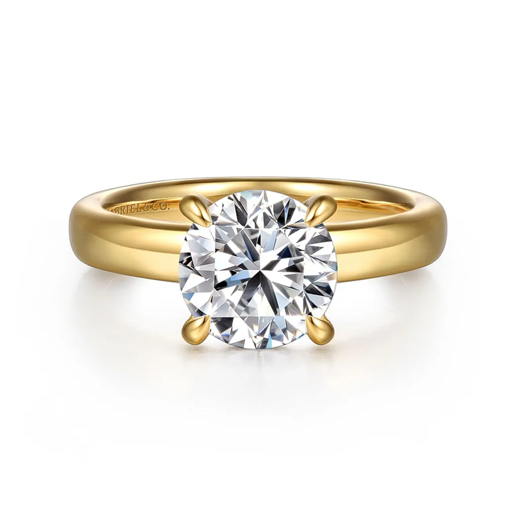 14K Yellow Gold 'Neema' Wide Band Round Natural Diamonds Engagement Ring
