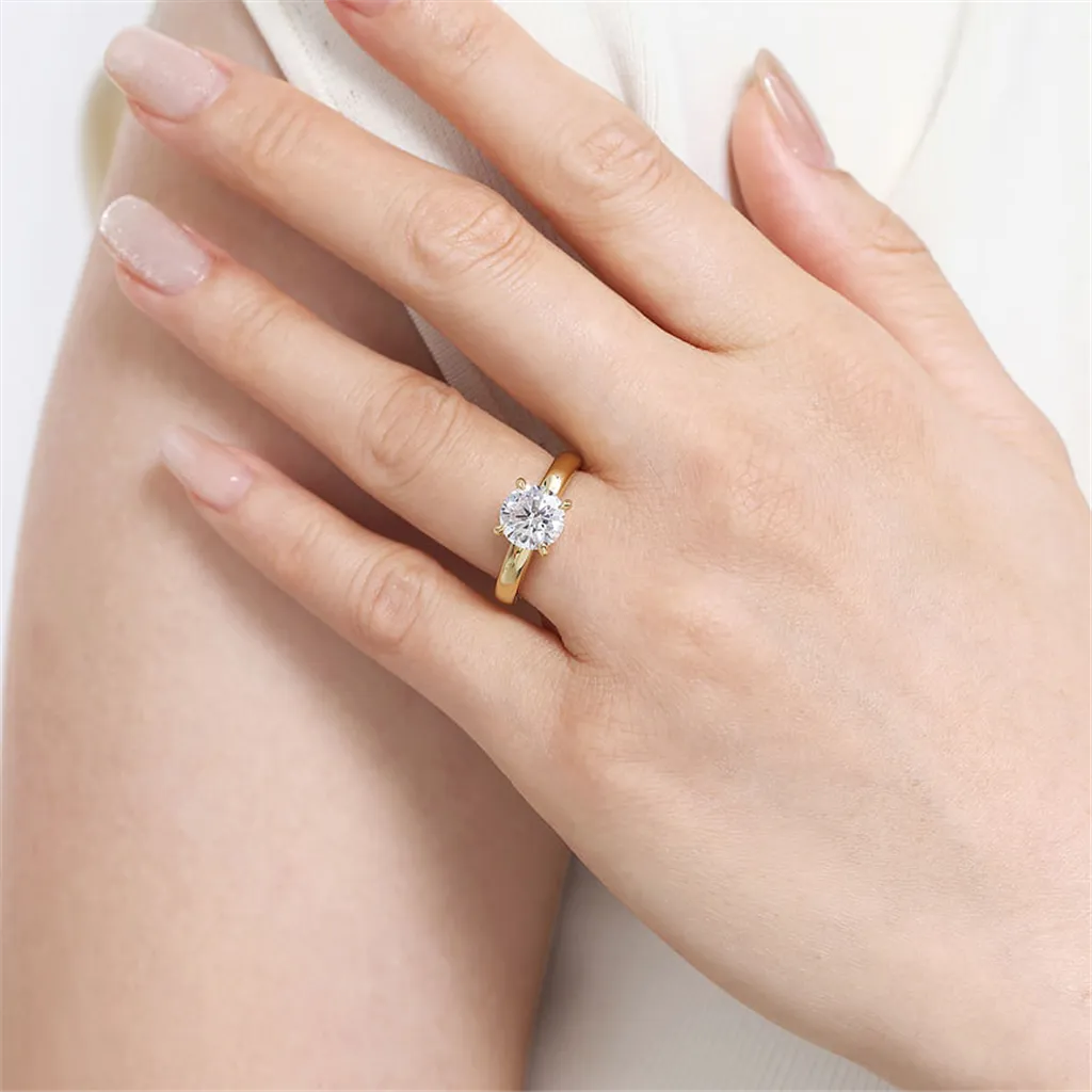 14K Yellow Gold 'Neema' Wide Band Round Natural Diamonds Engagement Ring