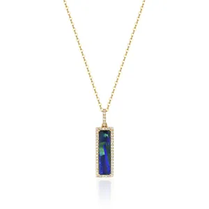 14K Yellow Gold Opal And Diamond Rectangular Drop Pendant