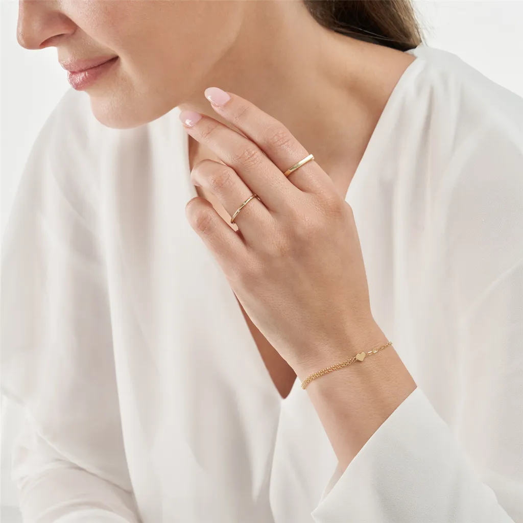 14K Yellow Gold Paperclip And Double Rolo Heart Bracelet