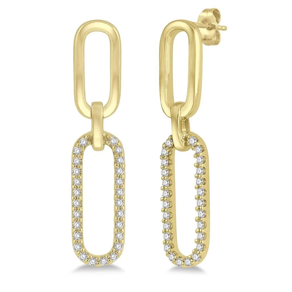 14K Yellow Gold Paperclip Diamond Earrings