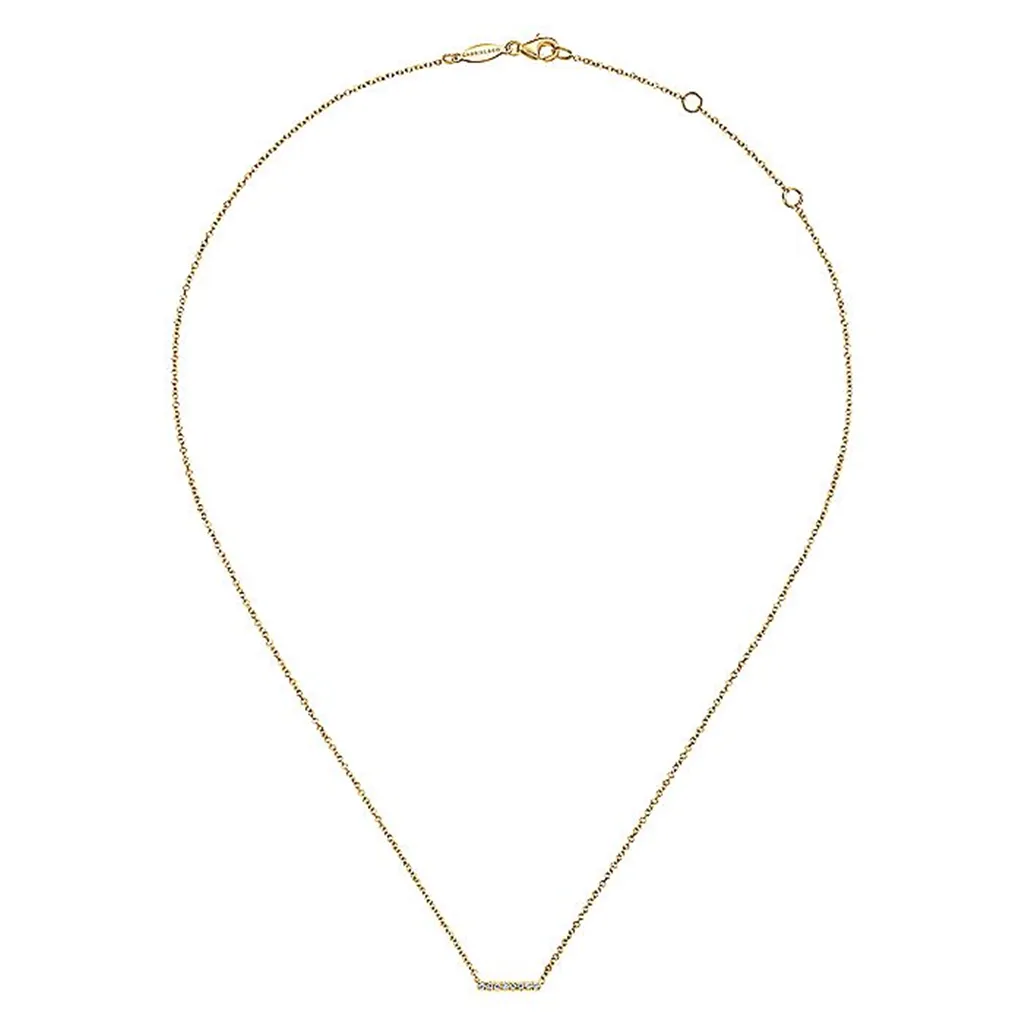 14K Yellow Gold Pav Diamond Bar Necklace