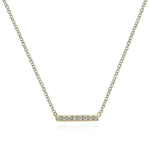 14K Yellow Gold Pav Diamond Bar Necklace