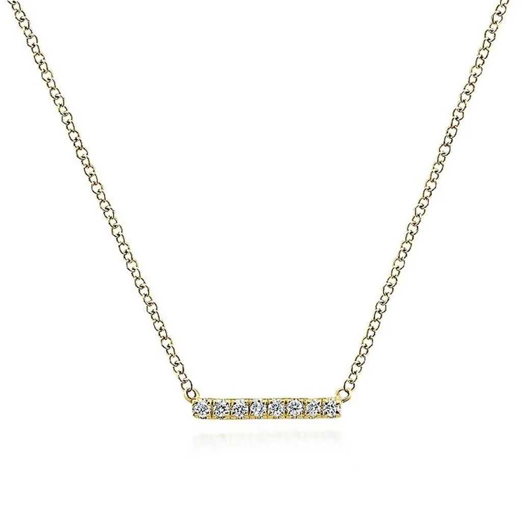 14K Yellow Gold Pav Diamond Bar Necklace