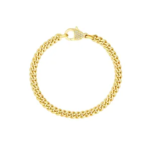 14K Yellow Gold Pav Diamond Pear Lock Curb Chain Bracelet