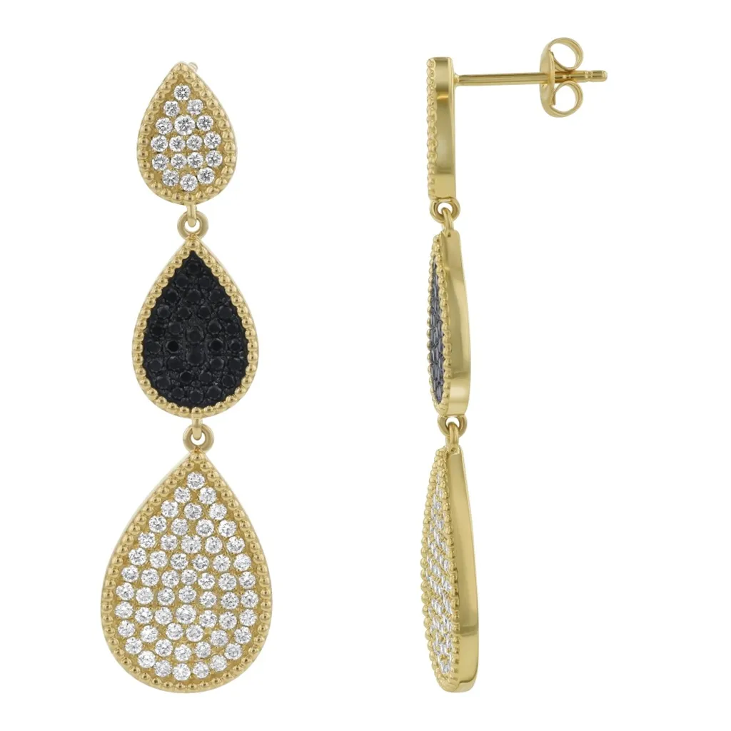 14K Yellow Gold Pear Shaped Drop Earrings Dangle Diamond Earring