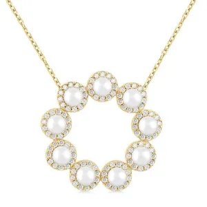 14K Yellow Gold Pearl And Diamond Circle Pendant