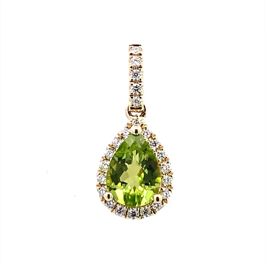 14K Yellow Gold Peridot And Diamond Halo Pendant