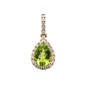 14K Yellow Gold Peridot And Diamond Halo Pendant