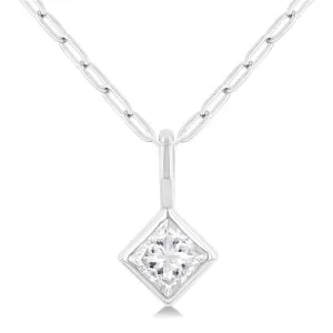 14K Yellow Gold Princess Cut Natural Diamonds Bezel Set Solitaire Pendant Necklace