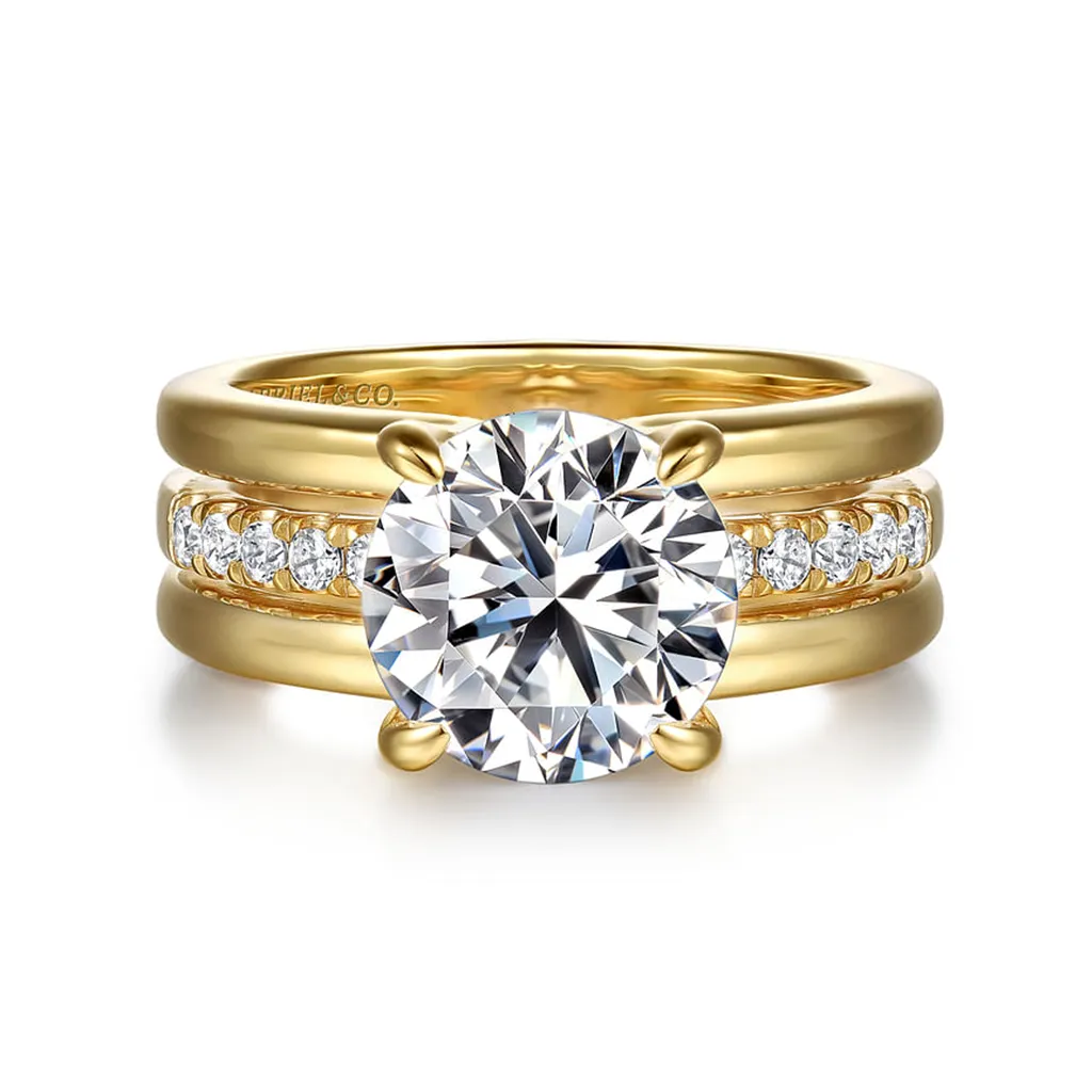 14K Yellow Gold 'Reeba' Wide Band Round Natural Diamonds Engagement Ring