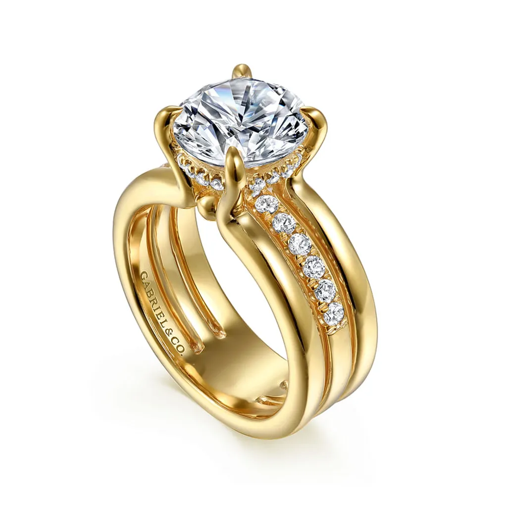 14K Yellow Gold 'Reeba' Wide Band Round Natural Diamonds Engagement Ring