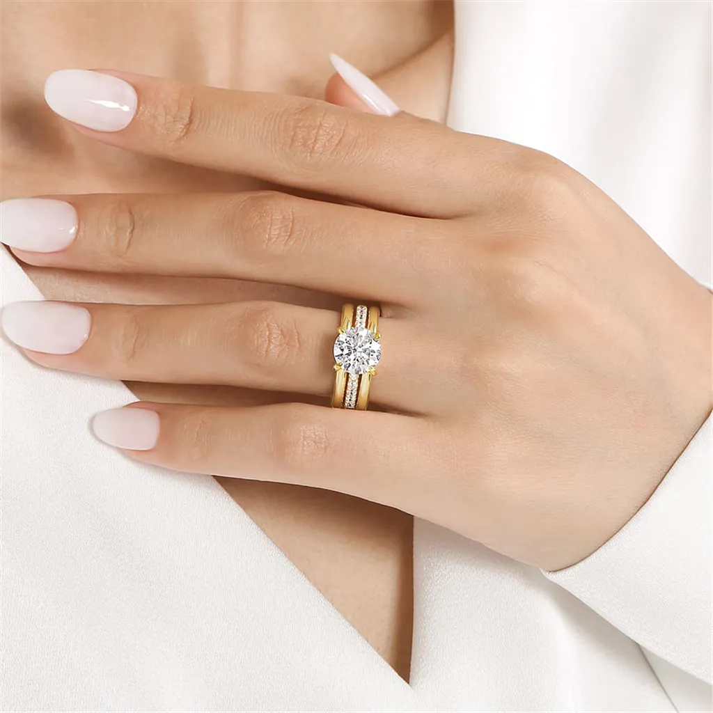 14K Yellow Gold 'Reeba' Wide Band Round Natural Diamonds Engagement Ring